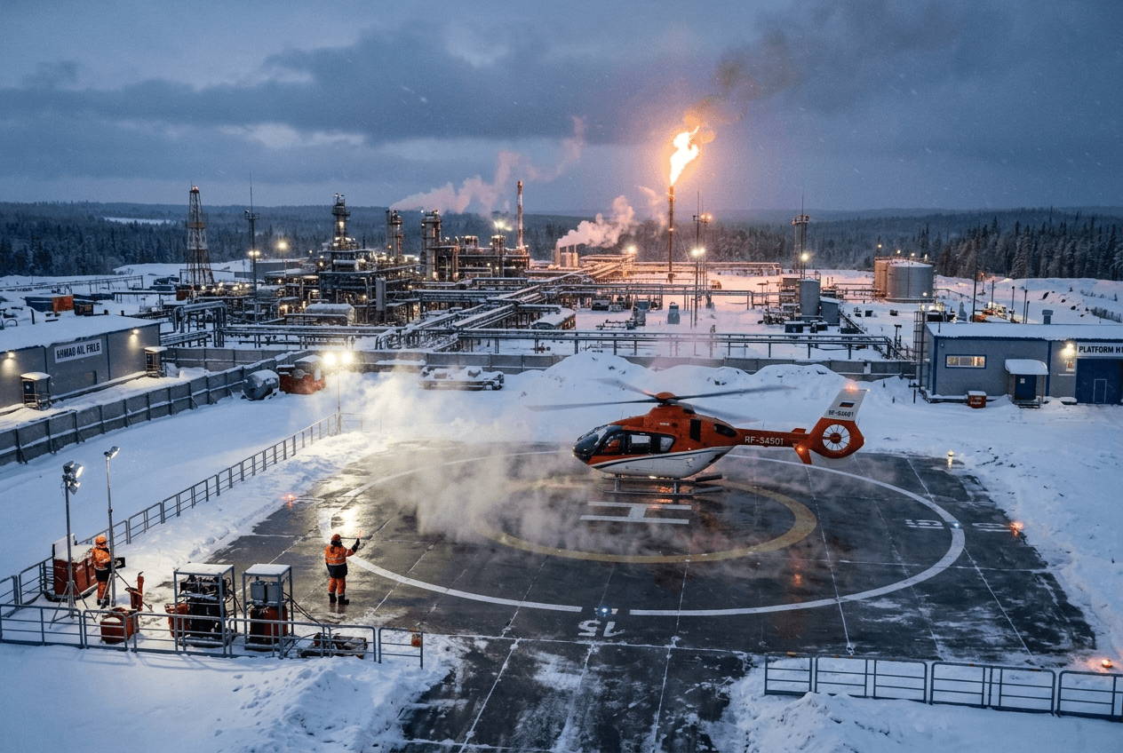 Вертолётная площадка нефтяного месторождения